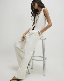 White Cotton Blend Burnout Tank Top