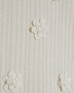 White Cotton Blend 3D Flower Trim Top