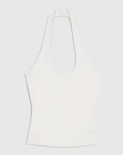 White Cotton Blend Halter Neck Tank Top