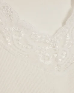White Cotton Blend Lace Trim Tank Top
