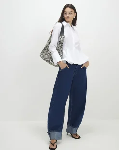White Cotton blend Long Sleeve Peplum Shirt