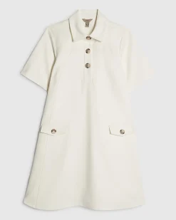 White Cotton Blend Mini Shirt Dress