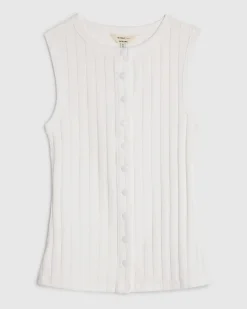 White Cotton Blend Popper Tank Top