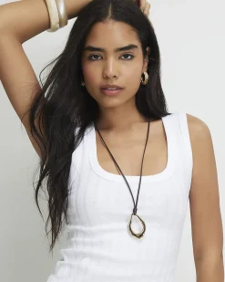 White Cotton Blend Rib Square Neck Tank Top