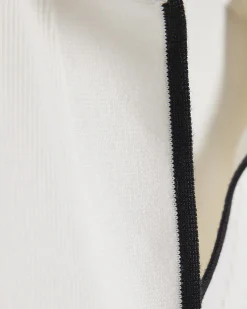 White Cotton Blend Ribbed Polo Top