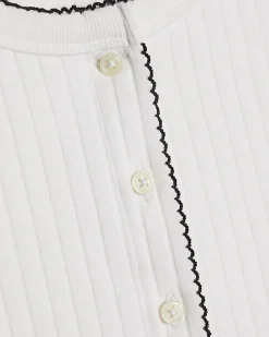 White Cotton Blend Scallop Trim Ribbed Top