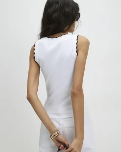 White Cotton Blend Scallop Trim Tank Top