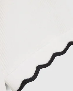 White Cotton Blend Scallop Trim T-Shirt