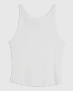 White Cotton Blend Sleeveless Ribbed Tank Top