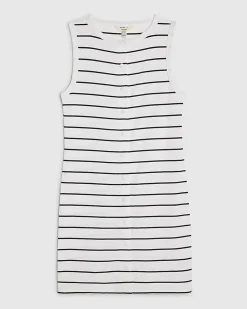 White Cotton Blend Striped Popper Mini Dress