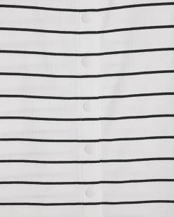 White Cotton Blend Striped Popper Mini Dress