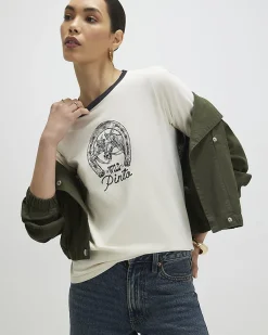 White Cotton Blend Tipped Horseshoe T-shirt