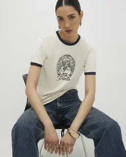 White Cotton Blend Tipped Horseshoe T-shirt