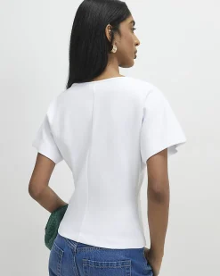 White Cotton Blend Twist Front Top