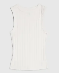 White Cotton Blend Wide Ribbed Tank Top