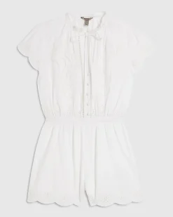 White Cotton Broderie Cutwork Playsuit