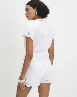 White Cotton Broderie Cutwork Playsuit