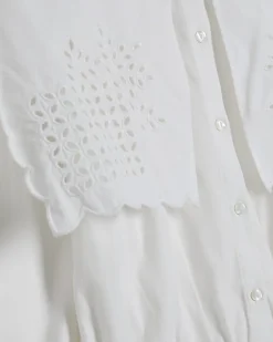 White Cotton Broderie Detail Cropped Shirt