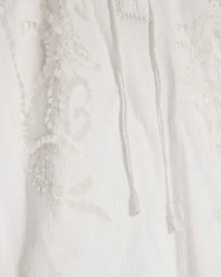 White Cotton Broderie Tie Neck Blouse