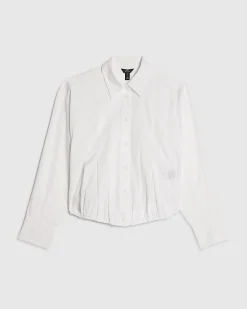 White Cotton Bubble Hem Poplin Shirt