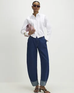 White Cotton Bubble Hem Poplin Shirt