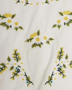 White Cotton Daisy Embroidered Frill Blouse