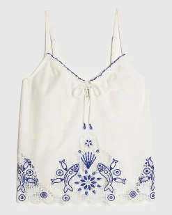 White Cotton Embroidered Cami Top