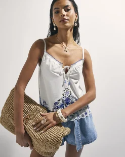 White Cotton Embroidered Cami Top