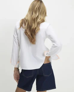 White Cotton Embroidered Graphic Shirt