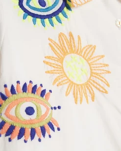 White Cotton Embroidered Graphic Shirt
