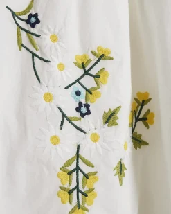 White Cotton Floral Embroidered Mini Dress