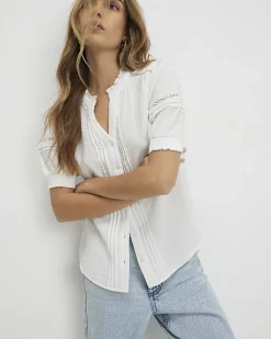 White Cotton Frill Collar Short Sleeve Blouse