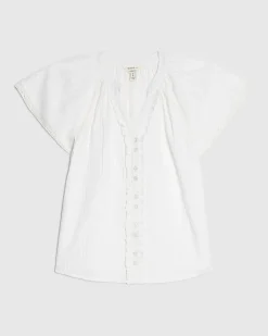 White Cotton Frill Detail Short Sleeve Blouse