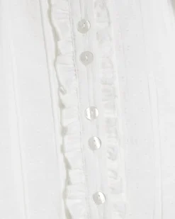 White Cotton Frill Detail Short Sleeve Blouse