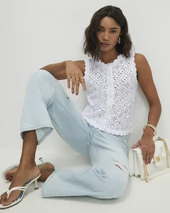 White Cotton Knit Scallop Trim Top