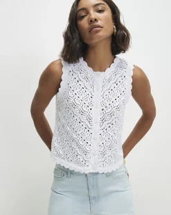 White Cotton Knit Scallop Trim Top