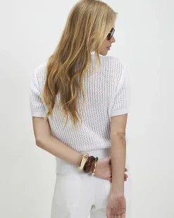 White Cotton Knitted Button Through T-Shirt