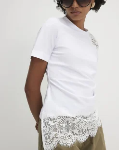 White Cotton Lace Asymmetric Ruched Top