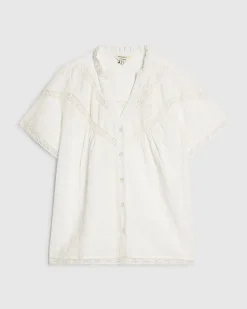 White Cotton Lace Detail Short Sleeve Blouse