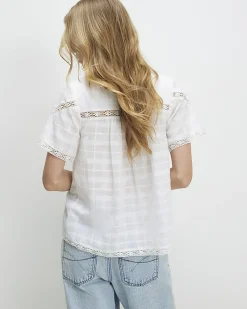 White Cotton Lace Detail Short Sleeve Blouse
