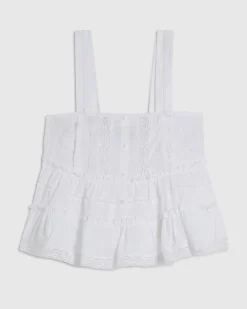 White Cotton Lace Pearl Detail Smock Cami Top