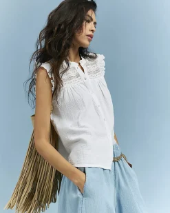White Cotton Lace Yoke Blouse