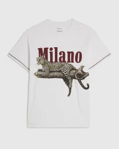 White Cotton Leopard Boyfriend Fit T-Shirt
