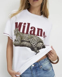White Cotton Leopard Boyfriend Fit T-Shirt
