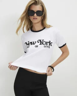 White Cotton New York Ringer T-Shirt