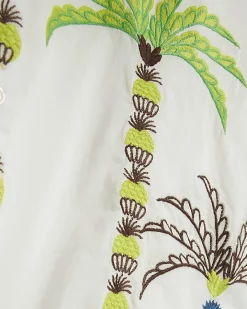 White Cotton Palm Tree Embroidered Shirt