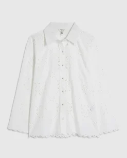 White Cotton Poplin Broderie Shirt