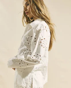 White Cotton Poplin Broderie Shirt