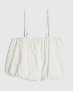 White Cotton Poplin Bubble Top