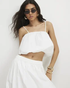 White Cotton Poplin Bubble Top